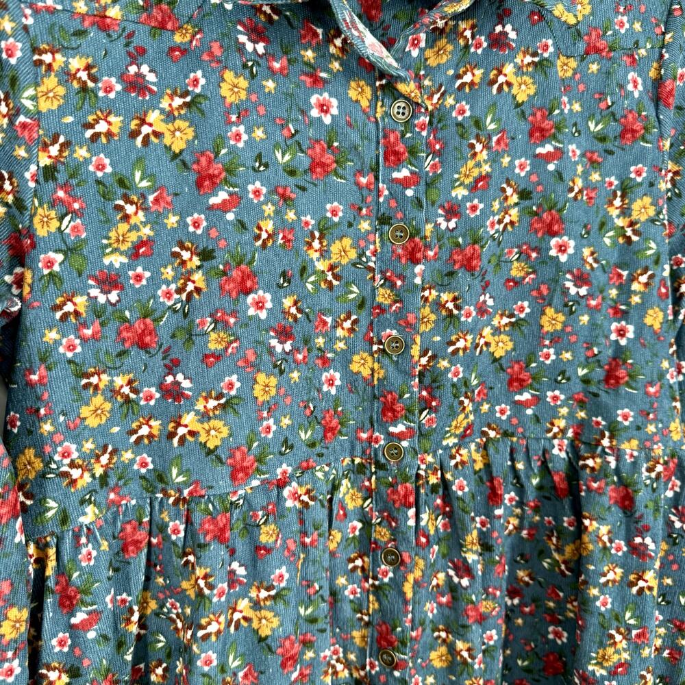 UMGEE Sz Small Floral Corduroy Dress Long Sleeve Fall Winter Autumn Artsy Blue - Picture 4 of 9